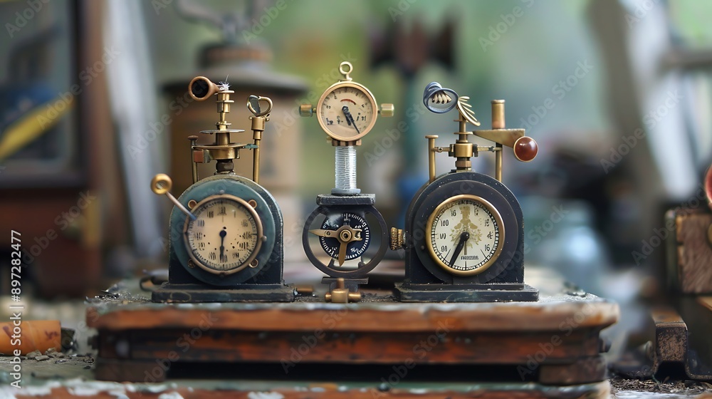 Miniature toy weather station with tiny instruments and gauges Miniature toy weather station with tiny instruments and gauges
