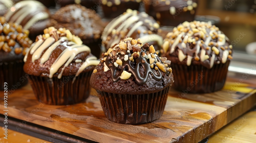 Artfully Crafted Chocolate Muffins with Decadent Toppings and Irresistible Textures Artfully Crafted Chocolate Muffins with Decadent Toppings and Irresistible Textures