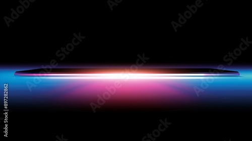 Stylish digital design, a modern black rectangle emits bright light on a vibrant blue and pink backdrop, ideal for chic presentations and designs