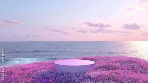Spring lavender floral display plant backdrop crystal background purple podium flower background purple product nature platform stand. Cosmetic podium lilac abstract field studio beauty flower spring