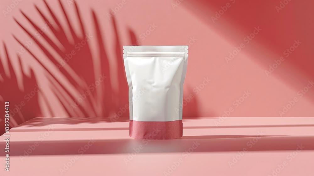A mockup of a pet product, like a stylish pet food bag, surrounded by pet food, empty label, clean and modern branding A mockup of a pet product, like a stylish pet food bag, surrounded by pet food, empty label, clean and modern branding