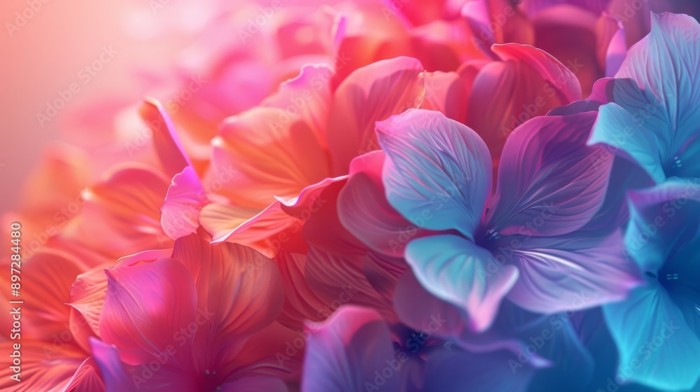 Close-up of vibrant hydrangea flowers with multicolored petals, displaying a myriad of shades. Beautiful bloom. Close-up of vibrant hydrangea flowers with multicolored petals, displaying a myriad of shades. Beautiful bloom.