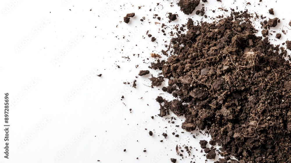 A pile of dirt sits on top of a white surface, awaiting removal or disposal A pile of dirt sits on top of a white surface, awaiting removal or disposal