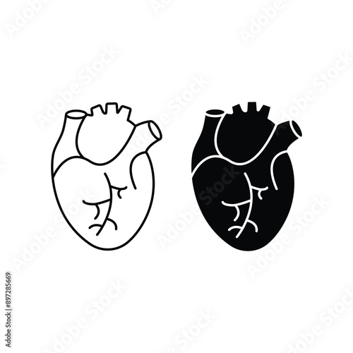 Human heart icon. Black vector illustration isolated on white.