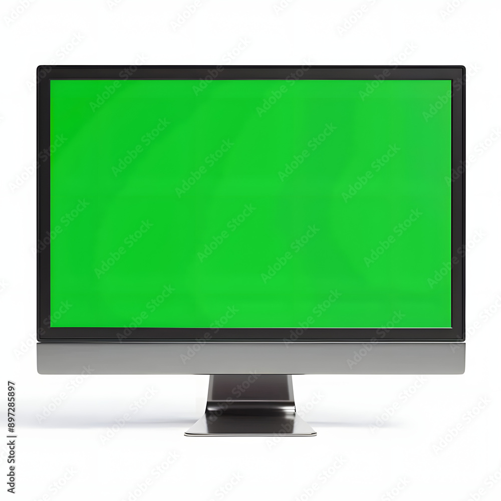empty green screen computer display corporate workplace closeup. chroma ...