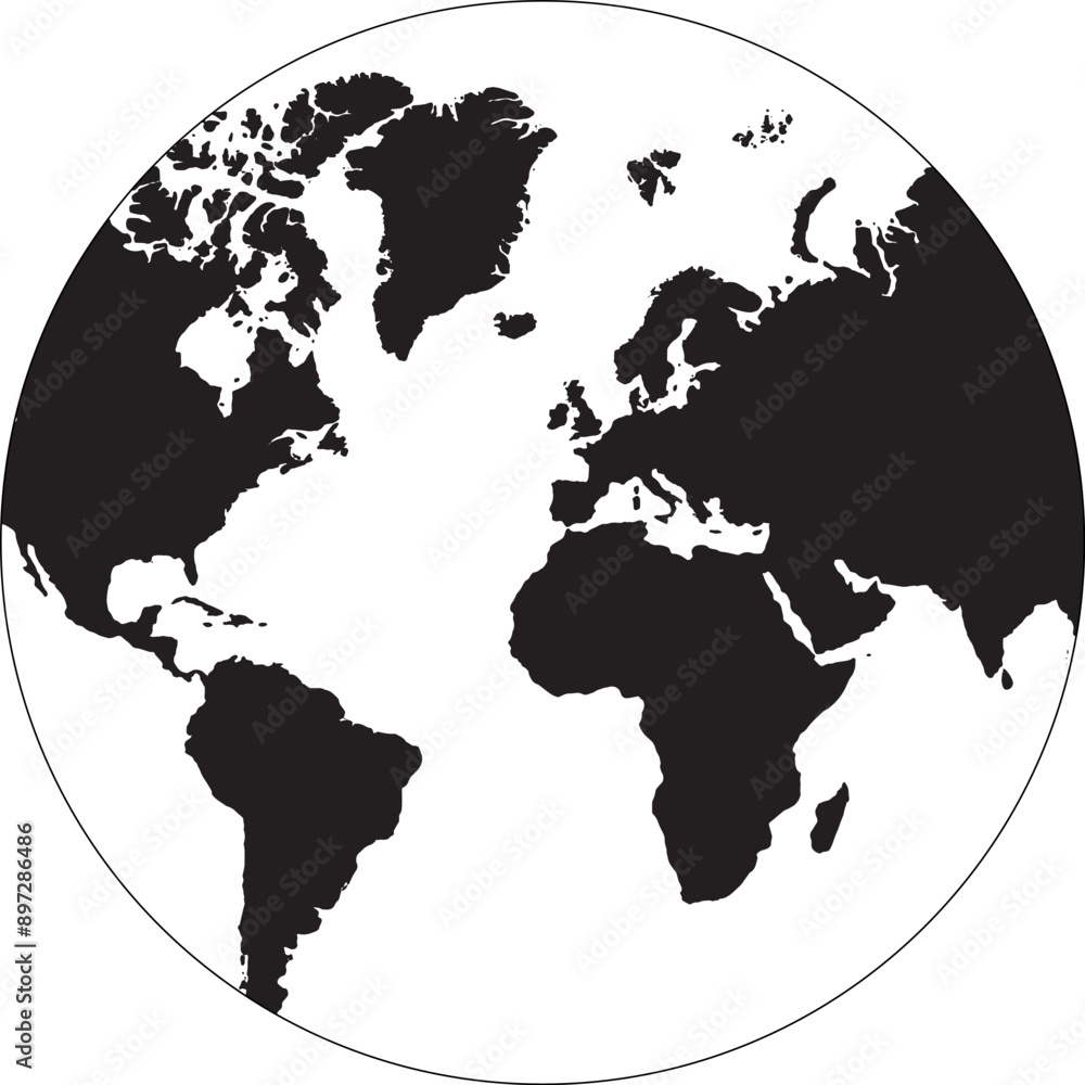 Obraz premium Black and White World Map Silhouette - High-Resolution Vector Illustration