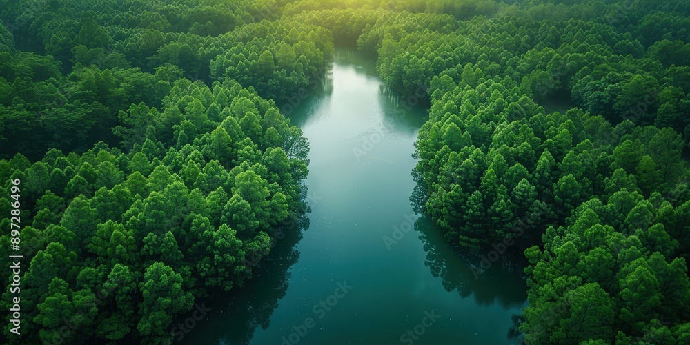 Tranquil Mangrove Lagoon Surrounded by Dense Lush Greenery Tranquil Mangrove Lagoon Surrounded by Dense Lush Greenery