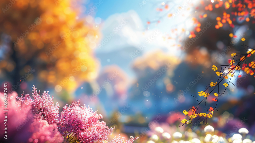 Dreamy autumn landscape with soft sunlight and vibrant foliage Dreamy autumn landscape with soft sunlight and vibrant foliage