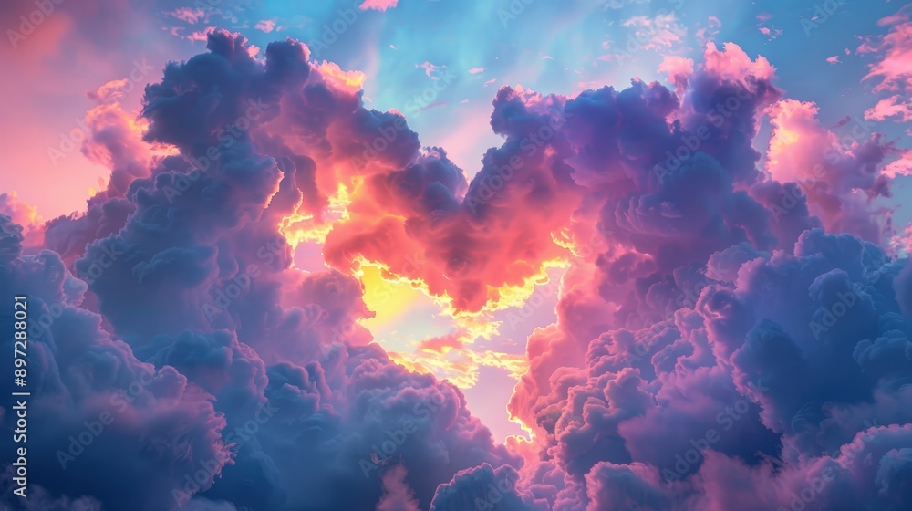 Fototapeta premium Dramatic Sunset Sky with Vibrant Clouds and Fiery Glow