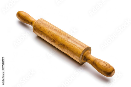 Wooden rolling pin on a white background.