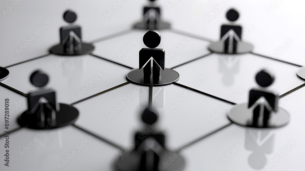 Abstract Representation of Organizational Structure with Connected Figures Highlighting Teamwork and Collaboration Abstract Representation of Organizational Structure with Connected Figures Highlighting Teamwork and Collaboration