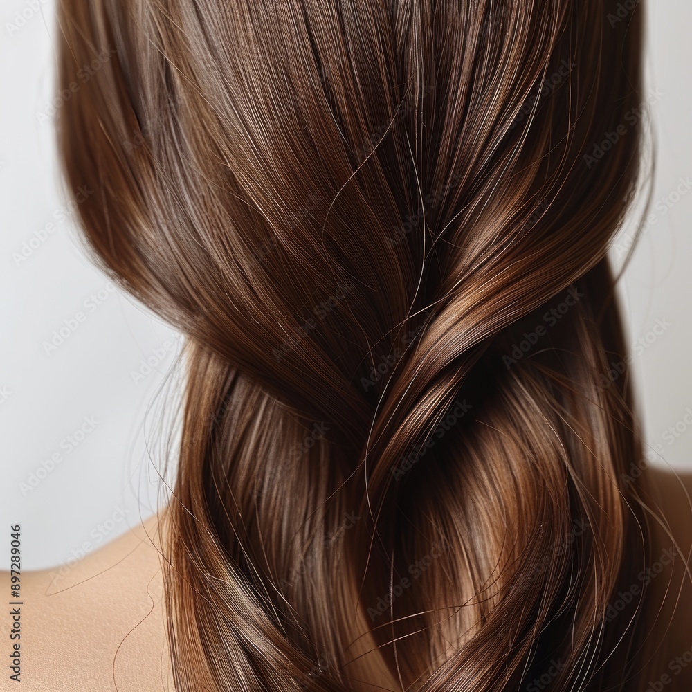 Macro Photography of a Single Brown Hair Strand on White Background with Empty Space Macro Photography of a Single Brown Hair Strand on White Background with Empty Space
