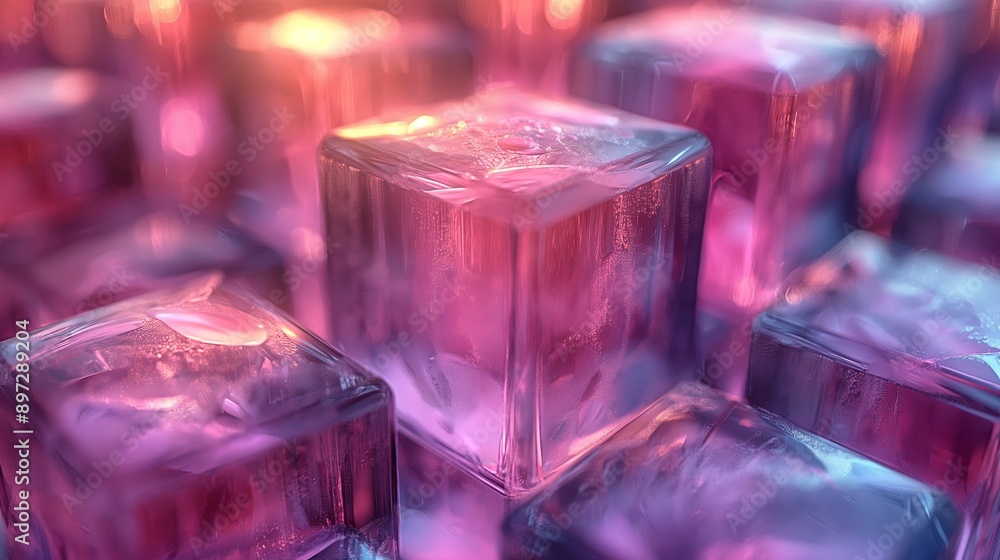 Ice Cubes in Vivid Pink and Purple Tones, Ideal for Refreshing Beverage Ads and Cocktail Promotions Ice Cubes in Vivid Pink and Purple Tones, Ideal for Refreshing Beverage Ads and Cocktail Promotions