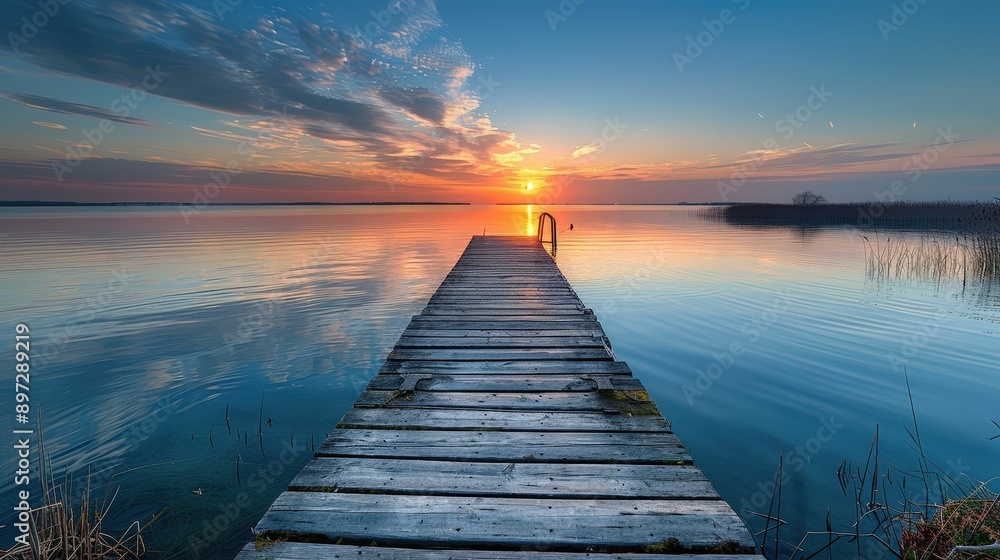 Fototapeta premium Tranquil Sunset Over the Serene Lake Dock