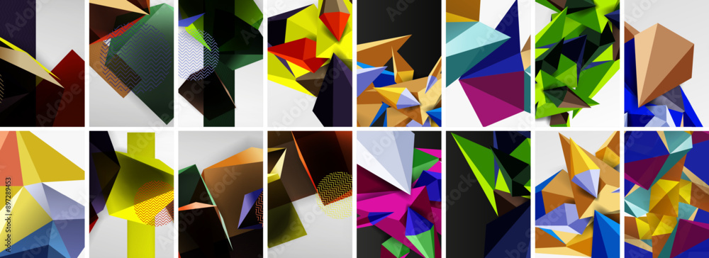 Set of low poly triangles poster geometric backgrounds. Vector Illustration For Wallpaper, Banner, Background, Card, Book Illustration, landing page Set of low poly triangles poster geometric backgrounds. Vector Illustration For Wallpaper, Banner, Background, Card, Book Illustration, landing page