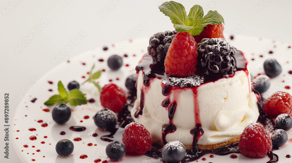A dessert with a raspberry sauce drizzled over it A dessert with a raspberry sauce drizzled over it