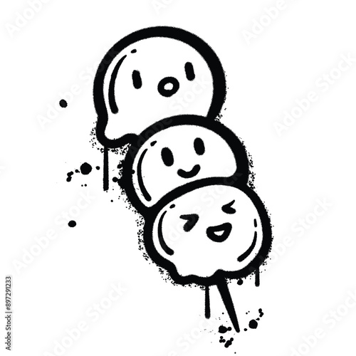 Vector graffiti spray dango japanese food isolated on white background