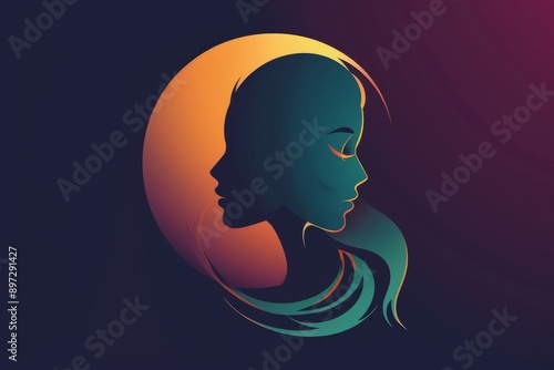 Double faced silhouette of a woman with a gradient background