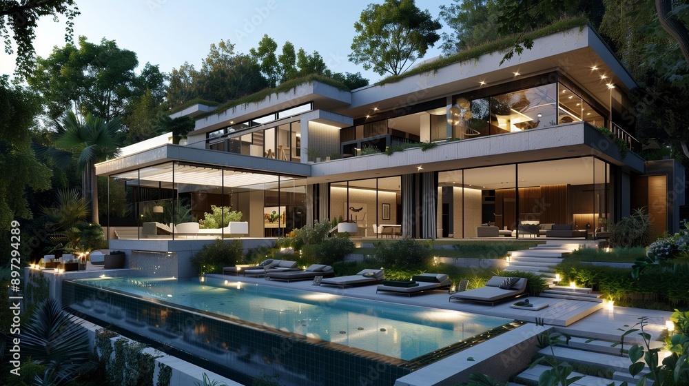 Modern house with pool. Modern house with pool.