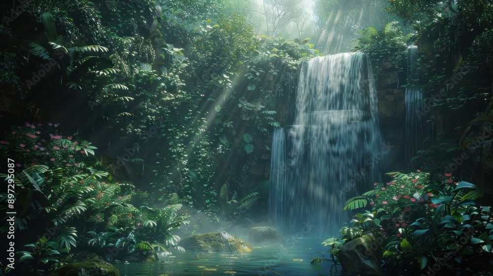 Waterfall in a Lush Tropical Rainforest Waterfall in a Lush Tropical Rainforest