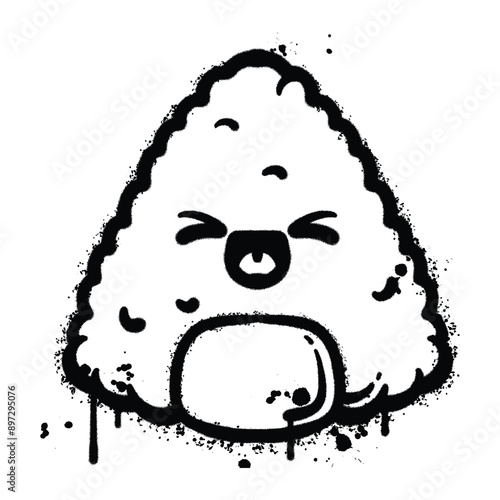 Vector graffiti spray rice ball  japanese food isolated on white background