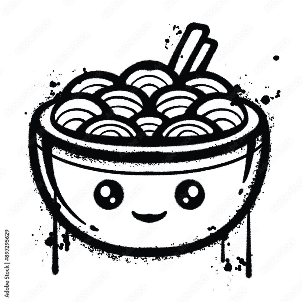 Vector graffiti spray ramen noodles isolated on white background Vector graffiti spray ramen noodles isolated on white background