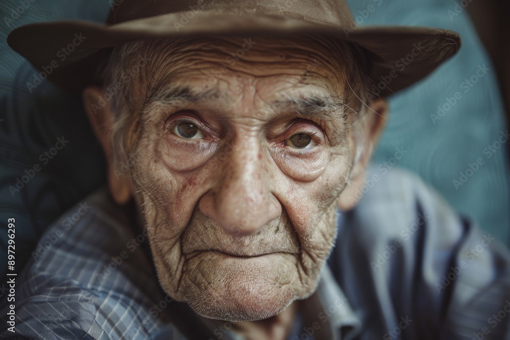 Closeup Portrait of an Elderly Man with a Hat. Closeup Portrait of an Elderly Man with a Hat.