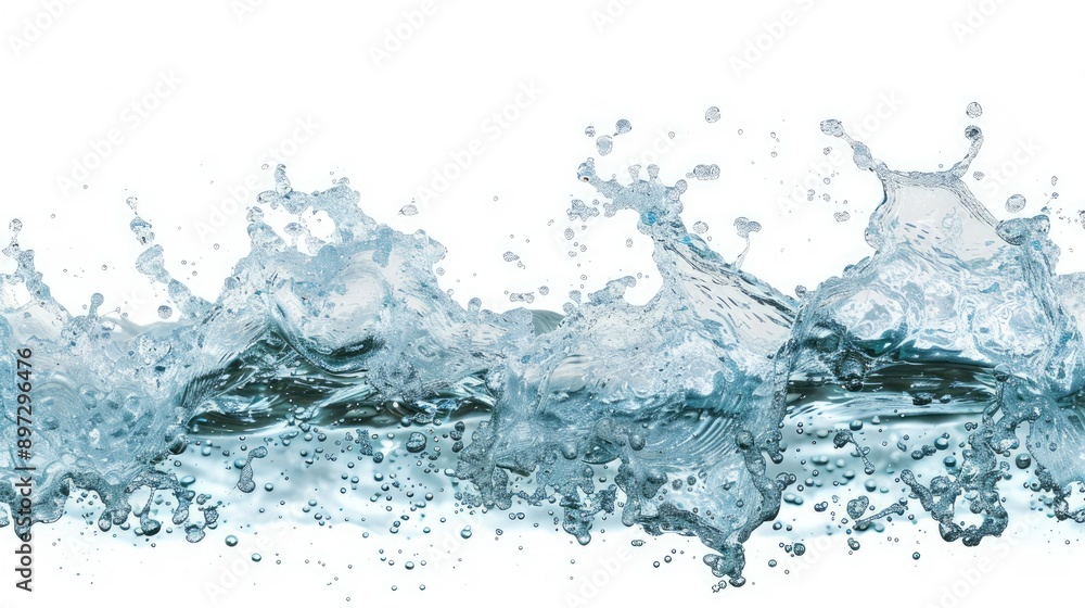 A close-up image of a large splash of blue water against a white background, with bubbles and droplets creating a dynamic and textured look A close-up image of a large splash of blue water against a white background, with bubbles and droplets creating a dynamic and textured look