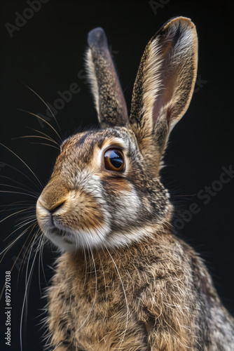 Portrait of a rabbit on black background