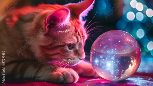 kitten playing a galaxy ball photo