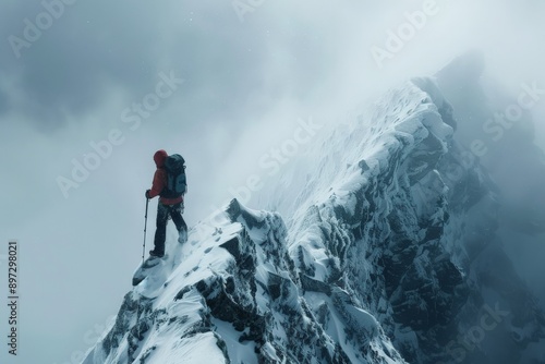 Solo Climber on Mountain Ridge.