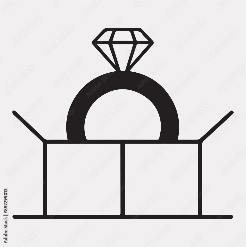 A diamond ring in a gift box is a symbol of love and a sign of a marriage proposal. Jewelry silhouette vector on a white background A diamond ring in a gift box is a symbol of love and a sign of a marriage proposal. Jewelry silhouette vector on a white background