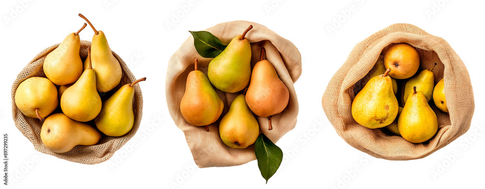 Pears on reusable bags over isolated transparent background Pears on reusable bags over isolated transparent background