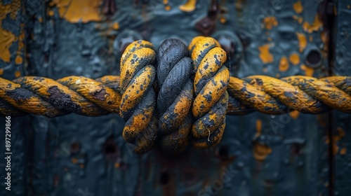 A Worn Knot of Time, Captured in Rusted Yellow and Black on a Weathered Surface. Generative AI