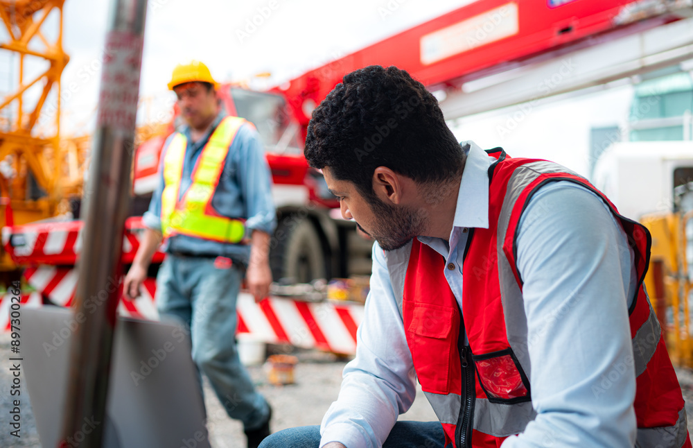 Crane foreman take breaks to drink water while working Crane foreman take breaks to drink water while working