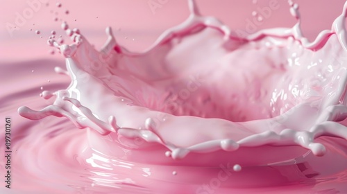 Pink liquid splashing on a white surface, perfect for beauty or science illustrations