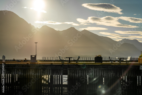 marina Tindekaia in Andalsnes in morning sun in summer Norway with mountains in the background photo