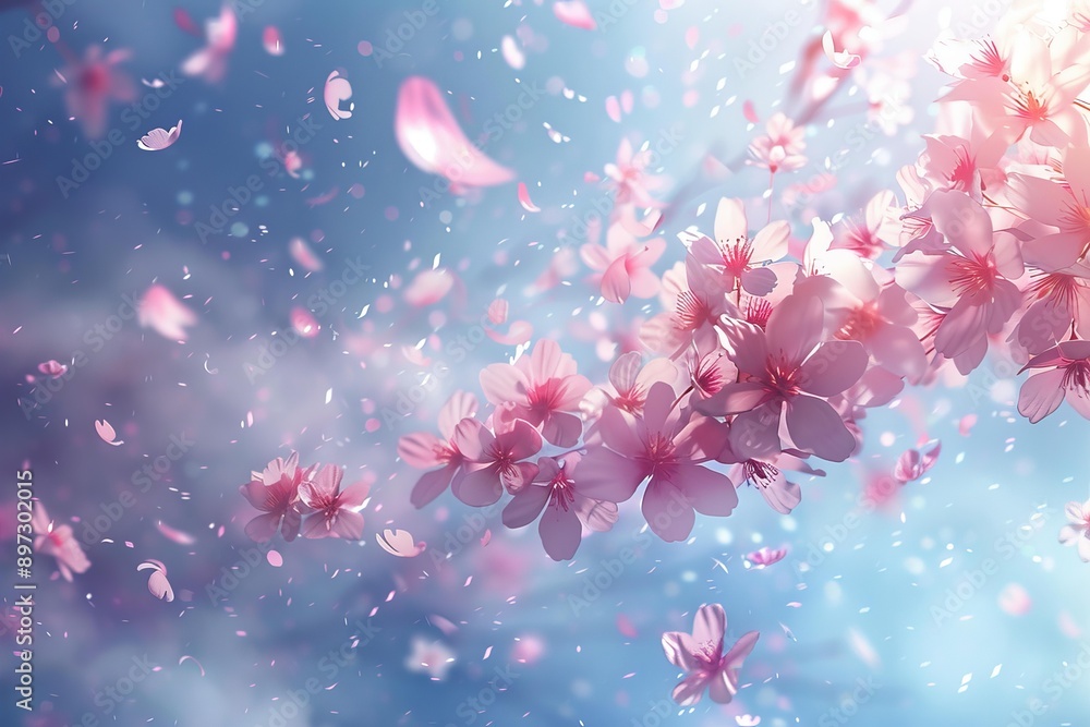 Beautiful cherry tree branch with pink flowers blooming on a sunny spring day Beautiful cherry tree branch with pink flowers blooming on a sunny spring day
