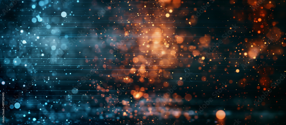 Fototapeta premium modern dark proffessional background; blue and orange lights; bokeh effect; widescreen backdrop