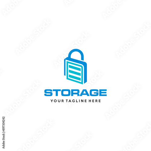 Self storage logo design template. Safe storage garage vector illustration. With concept of padlock and garage symbol combination.