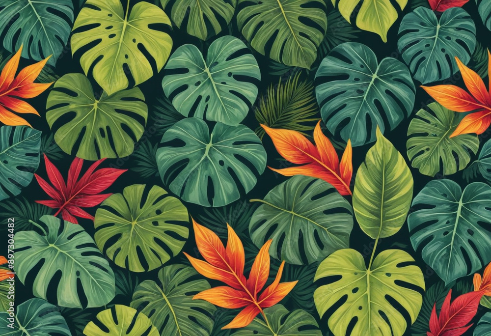 Seamless pattern of tropical leaves. Seamless pattern of tropical leaves.