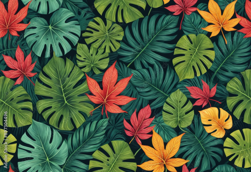Seamless pattern of tropical leaves. Seamless pattern of tropical leaves.