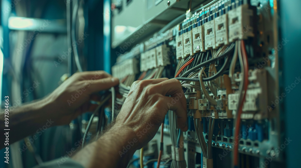 Hands of a couple installing electricity connecting electrical cables on an electrical panel to turn on the building's electrical system, 8k resolution Hands of a couple installing electricity connecting electrical cables on an electrical panel to turn on the building's electrical system, 8k resolution