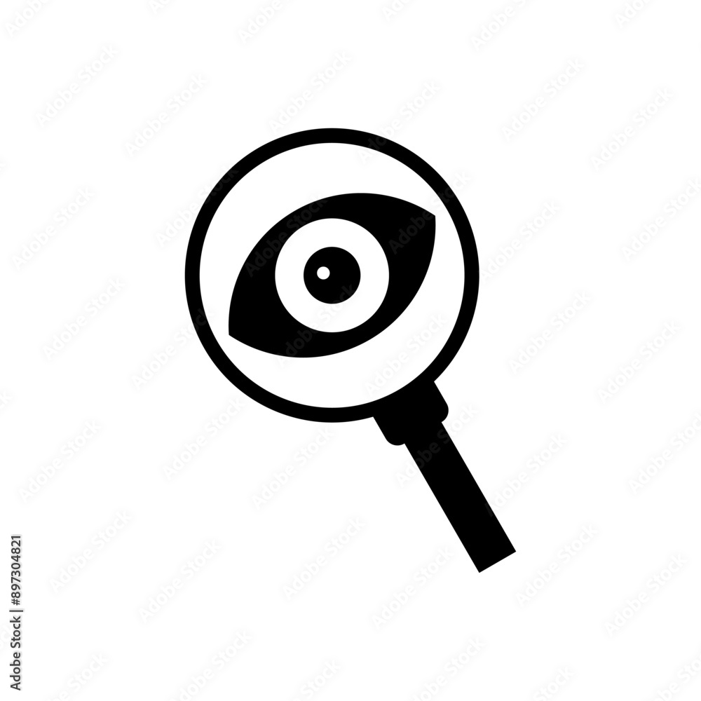 Monitoring solid icon design. eye under the magnifier showing concept icon. Monitoring solid icon design. eye under the magnifier showing concept icon.