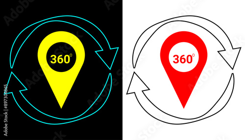 Rotating map pin anywhere and anytime icon illustration.