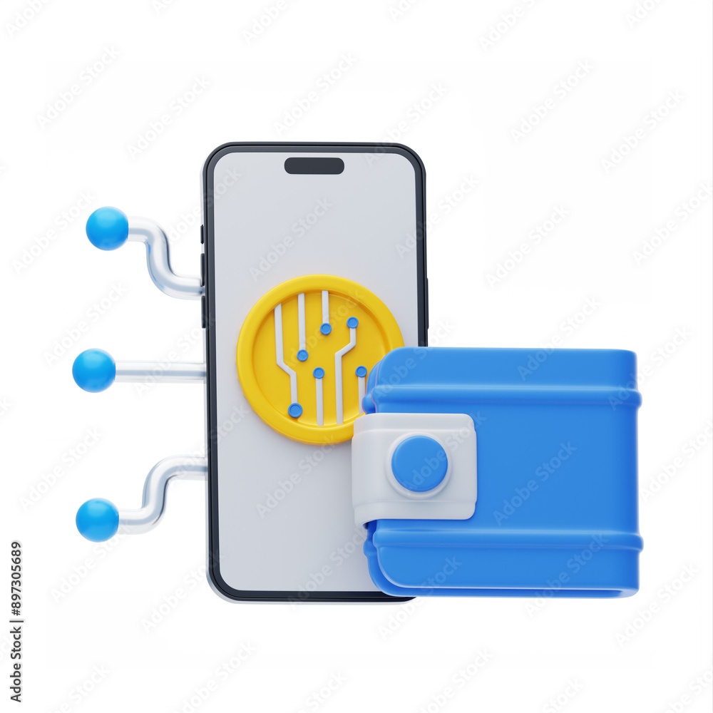 3D Wallet software stores cryptocurrency. 3D Icon 3D Wallet software stores cryptocurrency. 3D Icon
