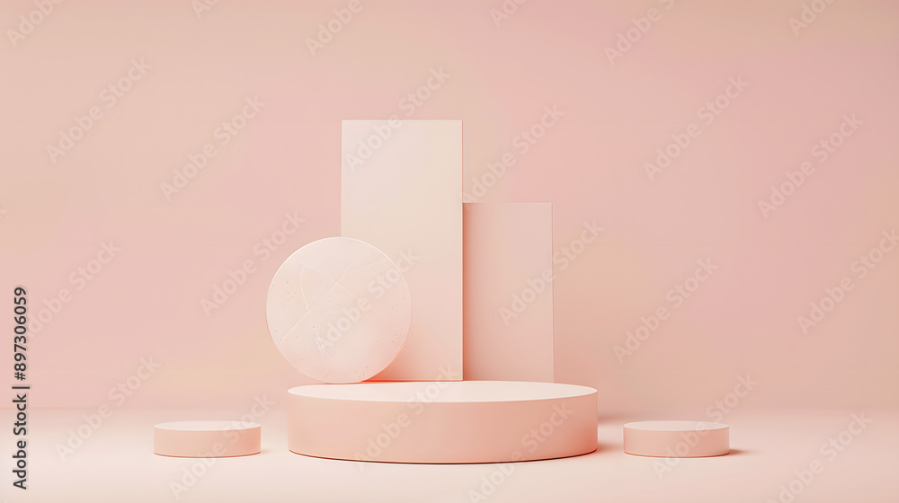 Sleek Minimalist 3D Platform with Geometric Shapes on Pink Color Background. Sleek Minimalist 3D Platform with Geometric Shapes on Pink Color Background.