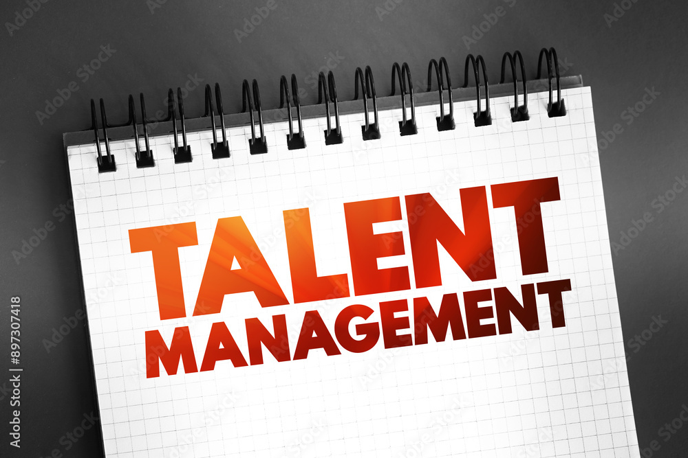 Fototapeta premium Talent Management - anticipation of required human capital for an organization and the planning to meet those needs, text on notepad concept background