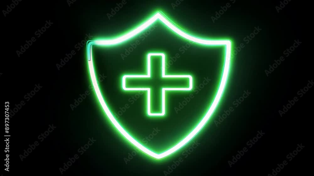 Lightening Green Medical Shield Icon on Black Background, Medical Protection, Medical Shield Lightening Green Medical Shield Icon on Black Background, Medical Protection, Medical Shield