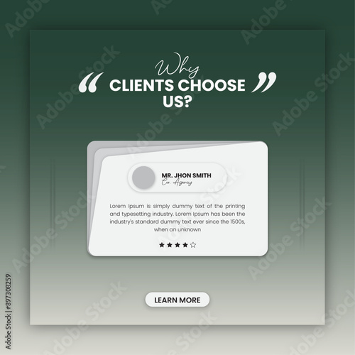 Customer feedback testimonial social media post design or client review social media post design template